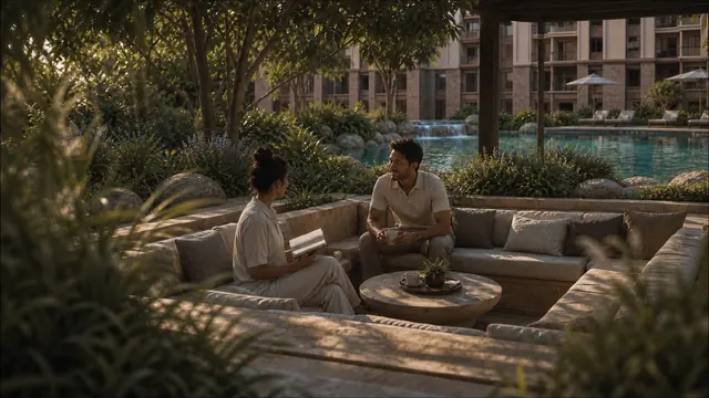 تصور معماري لمنطقة جلوس خارجية في أصل